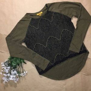 Finesse olive green/black lace long sleeve shirt